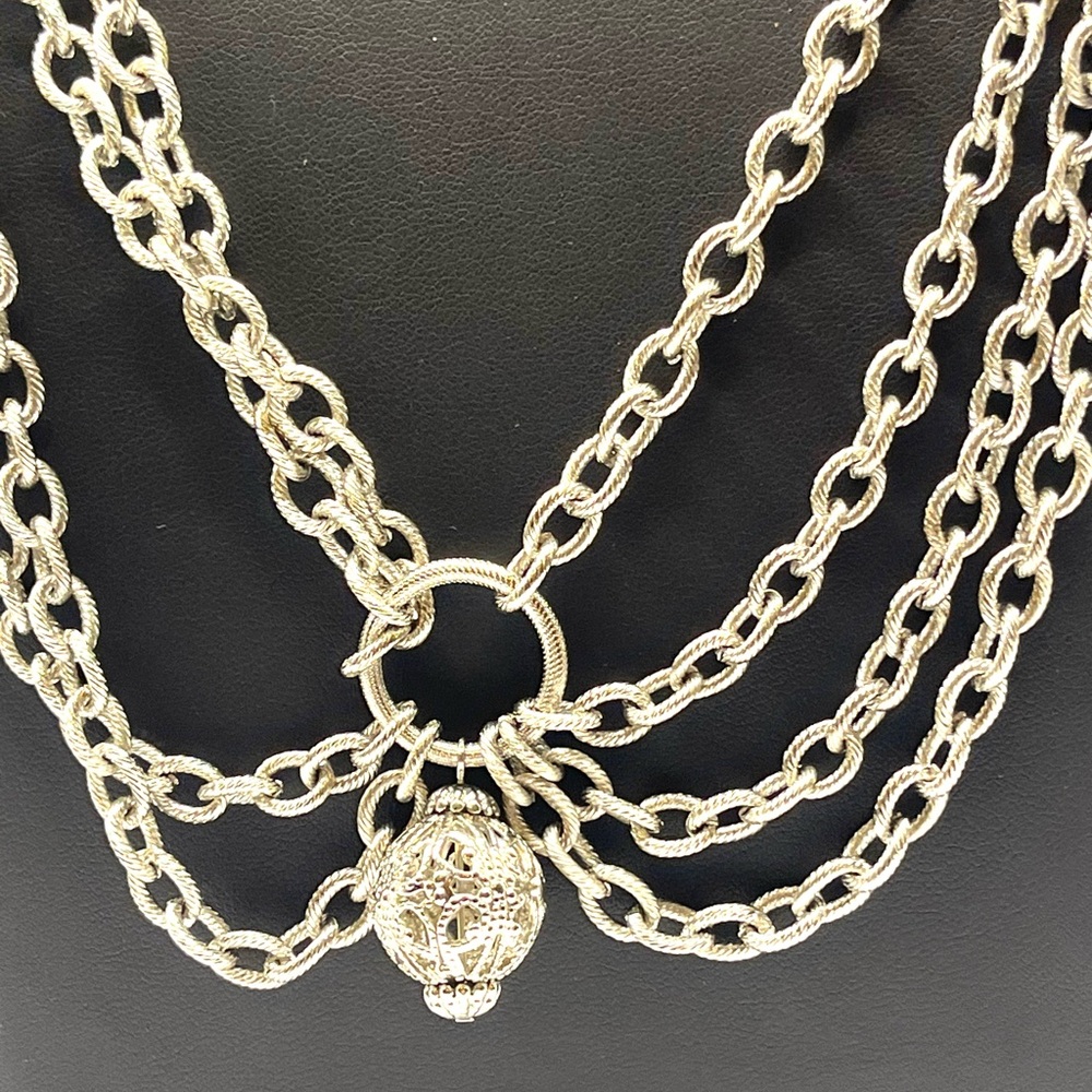 Vintage Silver Tone Scalloped Chain Link Filigree Belt Adjustable - Picture 8 of 14